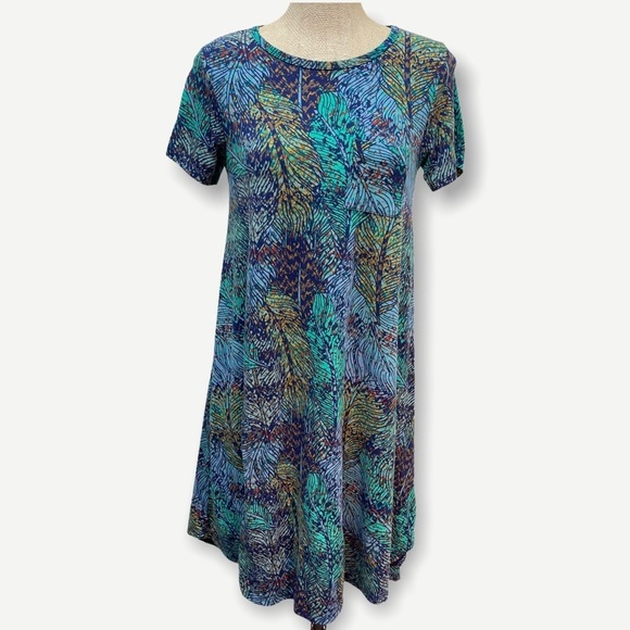 Lularoe feather print hi‎ low carly dress xxs - Picture 1 of 6
